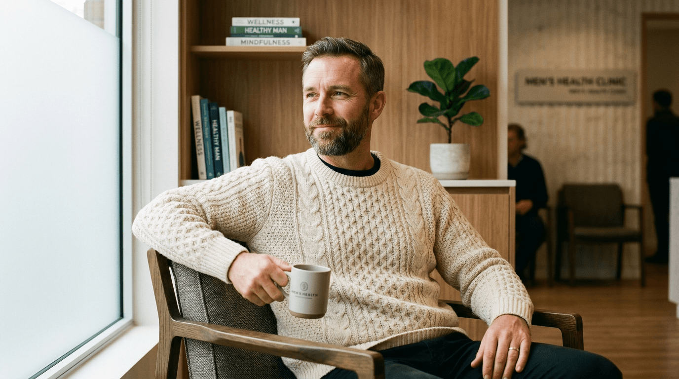 Editorial portrait representing men's health and hormone care